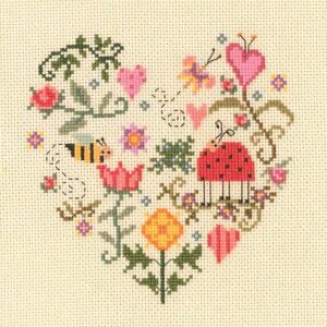 Cross Folk Art, Bee in Love Heart, 6x6 Cross Folk Art, Bee in Love Heart, 6x6
