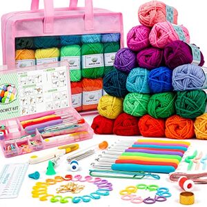 INSCRAFT Pink Crochet Yarn Kit - 1650 Yards, 30 Colors, Starter Set for Beginners & Pros INSCRAFT Pink Crochet Yarn Kit - 1650 Yards, 30 Colors, Starter Set for Beginners & Pros