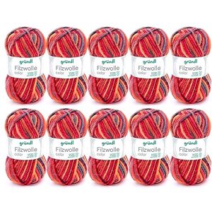 Gründl Title: Felt Wool Colour (Oeko-Tex Certified, 100% Virgin Wool for Felting, 50 g / 50 m, Needle Size: 8-9, 10 Balls of 50 g), Red/Orange/Black, Multicoloured Gründl Title: Felt Wool Colour (Oeko-Tex Certified, 100% Virgin Wool for Felting, 50 g / 50 m, Needle Size: 8-9, 10 Balls of 50 g), Red/Orange/Black, Multicoloured
