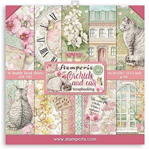 Stamperia INTERNATIONAL, KFT Stamperia-Scrapbooking Pad - Double Sided Sheets - Orchids and Cats - Paper - Various - 30.5 x 30.5 - Scrapbooking Paper Stamperia INTERNATIONAL, KFT Stamperia-Scrapbooking Pad - Double Sided Sheets - Orchids and Cats - Paper - Various - 30.5 x 30.5 - Scrapbooking Paper