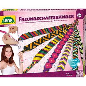 Lena 42689 Craft set Friendship wristbands, with thread in 13 colours and many threading beads, knotting set for children from 6 years, jewellery set with instructions for braiding wristbands Lena 42689 Craft set Friendship wristbands, with thread in 13 colours and many threading beads, knotting set for children from 6 years, jewellery set with instructions for braiding wristbands