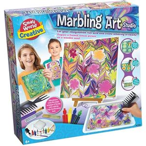 Small World Toys Creative Marbling Art Studio Kit, Paint Floating Technique, Canvas with Wooden Easel, Painting Craft Set for Ages 6+ Small World Toys Creative Marbling Art Studio Kit, Paint Floating Technique, Canvas with Wooden Easel, Painting Craft Set for Ages 6+
