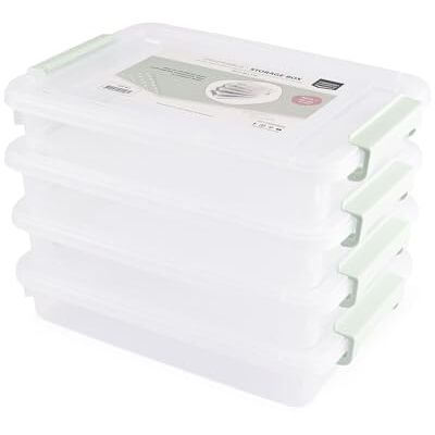 Creative Labs Stackable Plastic Storage Boxes with Lid 10.2 x 14.4 x 2.8" 4 Clear Organisers for Documents, A4 Paper, Craft Supplies, Jewellery & Nail Polish Creative Labs Stackable Plastic Storage Boxes with Lid 10.2 x 14.4 x 2.8" 4 Clear Organisers for Documents, A4 Paper, Craft Supplies, Jewellery & Nail Polish
