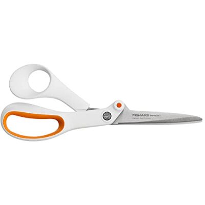 Fiskars Amplify Razor Edge, All Purpose Scissors, Length: 21 cm Stainless Steel Blade/Plastic Handles, White/Orange, 1005223 Fiskars Amplify Razor Edge, All Purpose Scissors, Length: 21 cm Stainless Steel Blade/Plastic Handles, White/Orange, 1005223