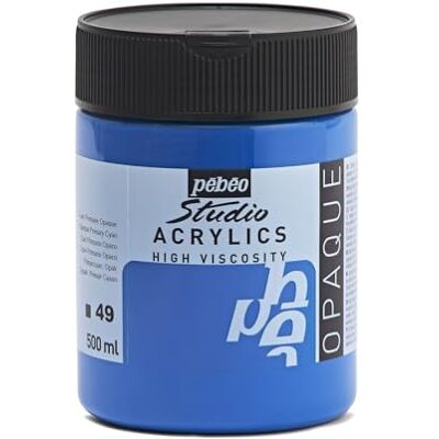 PEBEO 171049 500 ml Studio Acrylic Paint, Primary Cyan PEBEO 171049 500 ml Studio Acrylic Paint, Primary Cyan