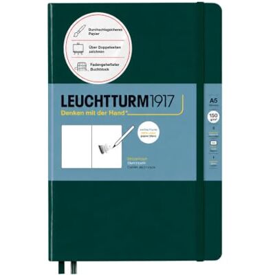 LEUCHTTURM1917 370355 Sketchbook Medium (A5), Hardcover, 112 Pages (150 g/sqm), Plain, Forest Green LEUCHTTURM1917 370355 Sketchbook Medium (A5), Hardcover, 112 Pages (150 g/sqm), Plain, Forest Green