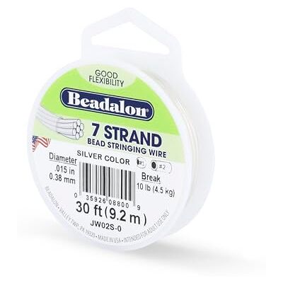 Beadalon 0.38 mm Diameter 9.2 m Reel 7 Strand Wire, Silver Nylon-Coated, Polished Finish, Tarnish-Resistant, 30 ft DIY Jewelry Making, & Everyday Bead Stringing Projects, Made in USA Beadalon 0.38 mm Diameter 9.2 m Reel 7 Strand Wire, Silver Nylon-Coated, Polished Finish, Tarnish-Resistant, 30 ft DIY Jewelry Making, & Everyday Bead Stringing Projects, Made in USA