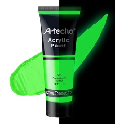 Artecho Glow in the Dark Paint, Neon Green Paint (120ml / 4.05oz) Tubes, Art Craft Paints for Canvas, Rock, Stone, Wood, Fabric, Art Supplies Artecho Glow in the Dark Paint, Neon Green Paint (120ml / 4.05oz) Tubes, Art Craft Paints for Canvas, Rock, Stone, Wood, Fabric, Art Supplies