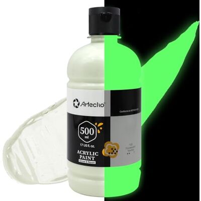 Artecho Neutral Glow in the Dark Acrylic Paint Large Bottle 500ml / 17oz, Craft Paint for Pumpkin, Canvas, Rocks, Wood, Ceramic, Non Toxic Artecho Neutral Glow in the Dark Acrylic Paint Large Bottle 500ml / 17oz, Craft Paint for Pumpkin, Canvas, Rocks, Wood, Ceramic, Non Toxic