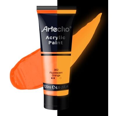 Artecho Glow in the Dark Paint, Neon Orange Paint (120ml / 4.05oz) Tubes, Art Craft Paints for Canvas, Rock, Stone, Wood, Fabric, Art Supplies Artecho Glow in the Dark Paint, Neon Orange Paint (120ml / 4.05oz) Tubes, Art Craft Paints for Canvas, Rock, Stone, Wood, Fabric, Art Supplies