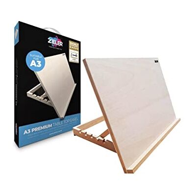 Zieler Premium Adjustable Table Top Art Easel/Desk Easel by ™. Ideal for Presentation, Painting, Crafting, Calligraphy, Sketching, Drawing & Planning Made from Beechwood 5 Different Angles (A3) Zieler Premium Adjustable Table Top Art Easel/Desk Easel by ™. Ideal for Presentation, Painting, Crafting, Calligraphy, Sketching, Drawing & Planning Made from Beechwood 5 Different Angles (A3)