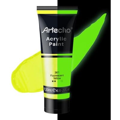 Artecho Glow in the Dark Paint, Neon Yellow Paint (120ml / 4.05oz) Tubes, Art Craft Paints for Canvas, Rock, Stone, Wood, Fabric, Art Supplies Artecho Glow in the Dark Paint, Neon Yellow Paint (120ml / 4.05oz) Tubes, Art Craft Paints for Canvas, Rock, Stone, Wood, Fabric, Art Supplies