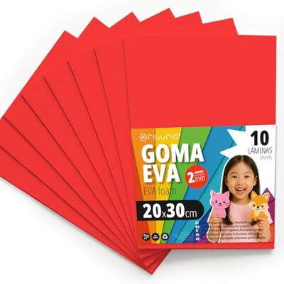 OFITURIA Eva Rubber for School and Creative Crafts, Coloured Foam Sheets for DIY Projects, Art, Children's Decoration, Scrapbooking, Craft Designs 20 x 30 cm (Red, 10 Pcs) OFITURIA Eva Rubber for School and Creative Crafts, Coloured Foam Sheets for DIY Projects, Art, Children's Decoration, Scrapbooking, Craft Designs 20 x 30 cm (Red, 10 Pcs)