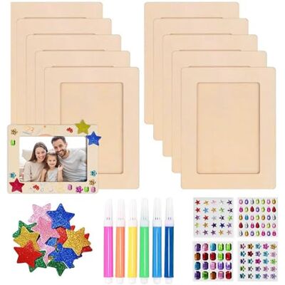 HAOSJINY Paint Your Own Photo Frame Set of 10, Premium Wooden Frames For Craft, DIY Photo Frame Keepsake Craft Kit with Glitter Stones, Stickers, Colorful Brushes for Party Classroom Activities (A) HAOSJINY Paint Your Own Photo Frame Set of 10, Premium Wooden Frames For Craft, DIY Photo Frame Keepsake Craft Kit with Glitter Stones, Stickers, Colorful Brushes for Party Classroom Activities (A)