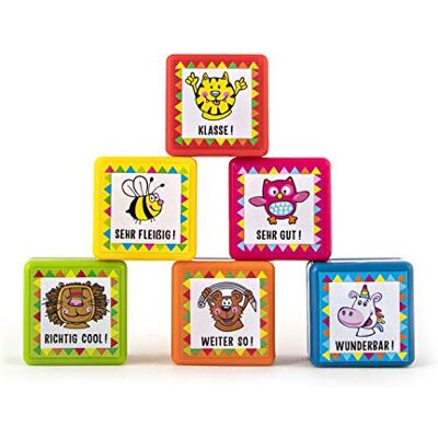 TRENDHAUS 601438 Self-Inking Teacher Stamps, 6 Colourful Motivational Stamps with Animal Motifs 3 cm x 3 cm x 2 cm, Colourful TRENDHAUS 601438 Self-Inking Teacher Stamps, 6 Colourful Motivational Stamps with Animal Motifs 3 cm x 3 cm x 2 cm, Colourful