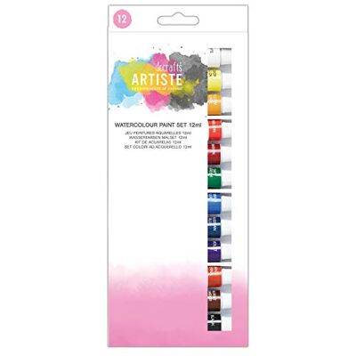 DOCRAFTS ARTISTE Artiste Watercolour Paint Set, Pack of 12, Multicoloured, 12ml, Ideal Art Supplies for Art Set, Adults and Kids, The Perfect Paint Set for Home, Combine with Paint Brush Set and Palette DOCRAFTS ARTISTE Artiste Watercolour Paint Set, Pack of 12, Multicoloured, 12ml, Ideal Art Supplies for Art Set, Adults and Kids, The Perfect Paint Set for Home, Combine with Paint Brush Set and Palette