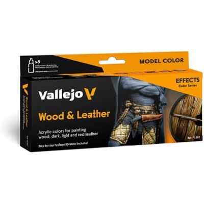 Vallejo Model Color Acrylic Paint Set for Wood and Leather, 8 Matte Finish Colors in 18 ml Bottles with Dropper and Color Chart for Accurate Reproduction Vallejo Model Color Acrylic Paint Set for Wood and Leather, 8 Matte Finish Colors in 18 ml Bottles with Dropper and Color Chart for Accurate Reproduction