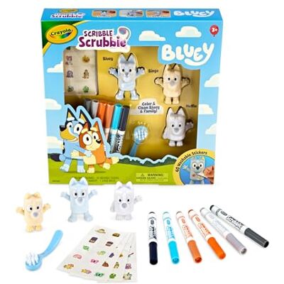 CRAYOLA Scribble Scrubbies Deluxe Bluey Playset (3ct), Toddler Arts & Crafts Kit, Washable Stickers, Bluey Toys, for Grandkids, Ages 3+ CRAYOLA Scribble Scrubbies Deluxe Bluey Playset (3ct), Toddler Arts & Crafts Kit, Washable Stickers, Bluey Toys, for Grandkids, Ages 3+