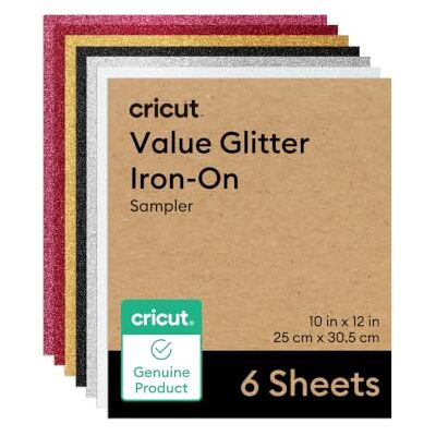 Cricut Glitter HTV Heat Transfer Vinyl 25.4 cm × 30.5 cm 6 Pack Iron-On HTV Vinyl for Fabric, Ideal for Custom T-Shirts & DIY Projects Cricut Glitter HTV Heat Transfer Vinyl 25.4 cm × 30.5 cm 6 Pack Iron-On HTV Vinyl for Fabric, Ideal for Custom T-Shirts & DIY Projects