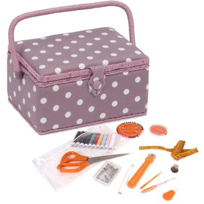 Hobby Gift Medium Sewing Box Organiser Kit with Handle Cotton Basket Sewing Storage Box, Craft Storage Boxes with Compartments for Tools & Accessories 18.5 x 25.5 x 14.5cm, Mauve Polka Dot Hobby Gift Medium Sewing Box Organiser Kit with Handle Cotton Basket Sewing Storage Box, Craft Storage Boxes with Compartments for Tools & Accessories 18.5 x 25.5 x 14.5cm, Mauve Polka Dot