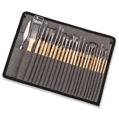 Wintem 24 Pieces Nylon and Aluminum Paint Brushes Set with Natural Wooden Handle, Ergonomic for Acrylic and Watercolor Paints, Easy to Clean and Ideal for Painting on Canvas or Wood Wintem 24 Pieces Nylon and Aluminum Paint Brushes Set with Natural Wooden Handle, Ergonomic for Acrylic and Watercolor Paints, Easy to Clean and Ideal for Painting on Canvas or Wood