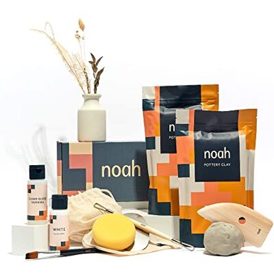 Noah's Box noah Pottery Kit for Beginners Set Includes Air Dry Clay, Tool Kit and Acrylic Paints Craft Set (White Clay/White Paint) Noah's Box noah Pottery Kit for Beginners Set Includes Air Dry Clay, Tool Kit and Acrylic Paints Craft Set (White Clay/White Paint)