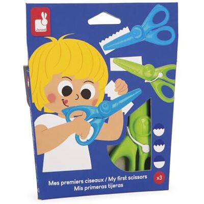 Janod Set of 3 Pairs of Scissors with 3 Cutting Shapes Safe Rounded Tips Plastic Blades Ideal for Crafts for Children Aged 3 and up J07405 Janod Set of 3 Pairs of Scissors with 3 Cutting Shapes Safe Rounded Tips Plastic Blades Ideal for Crafts for Children Aged 3 and up J07405