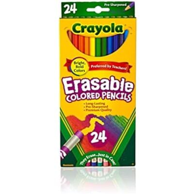 CRAYOLA Erasable Colour Pencil (Pack of 24) Teacher School Supplies & Homeschool Essentials for Kids, Gifts, Ages 6, 7, 8 CRAYOLA Erasable Colour Pencil (Pack of 24) Teacher School Supplies & Homeschool Essentials for Kids, Gifts, Ages 6, 7, 8