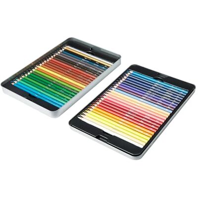 Amazon Basics Coloured Pencils in Tin Box, Pack of 48 Assorted Colours Amazon Basics Coloured Pencils in Tin Box, Pack of 48 Assorted Colours