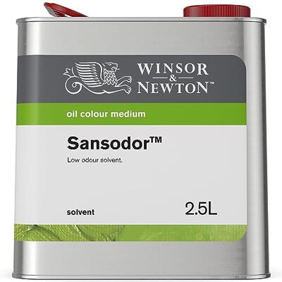 Winsor & Newton Sansodor Low Odor Solvent, 2.5 Litre (84.5-oz) Can Safe, studio-friendly low-odor solvent that thins oil paints, cleans brushes, and replaces turpentine without harsh fumes. Winsor & Newton Sansodor Low Odor Solvent, 2.5 Litre (84.5-oz) Can Safe, studio-friendly low-odor solvent that thins oil paints, cleans brushes, and replaces turpentine without harsh fumes.