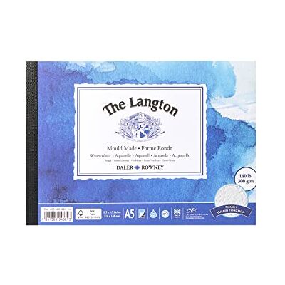Daler Rowney Daler-Rowney The Langton Rough 300gsm A5 Watercolour Paper Pad, Glued 1 Side, Acid-free, 12 Natural White Sheets, Ideal for Professional Artists Daler Rowney Daler-Rowney The Langton Rough 300gsm A5 Watercolour Paper Pad, Glued 1 Side, Acid-free, 12 Natural White Sheets, Ideal for Professional Artists