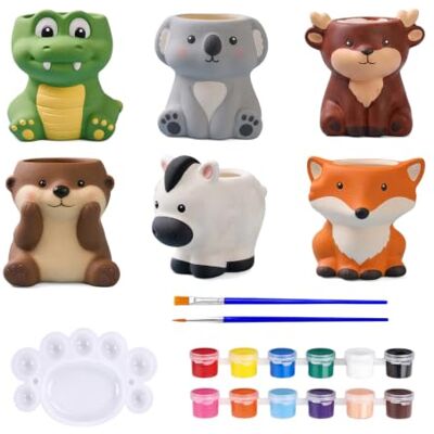 Szzhantuo 21pcs Paint Your Own Ceramic Planter Pots for Adults Kids Home Decor Kits Cute Pottery Painting Kit with Acrylic Paints Brushes Palette, DIY Craft Activity Szzhantuo 21pcs Paint Your Own Ceramic Planter Pots for Adults Kids Home Decor Kits Cute Pottery Painting Kit with Acrylic Paints Brushes Palette, DIY Craft Activity