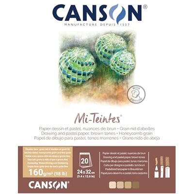 Canson Mi-Teintes Coloured Drawing 160gsm 24x32cm Paper Pack, Double Sided: Honeycomb & Fine Grain, Pad Glued Short Side, 4 Brown Tones, 20 Sheets, For Professional Artists & Illustrators Canson Mi-Teintes Coloured Drawing 160gsm 24x32cm Paper Pack, Double Sided: Honeycomb & Fine Grain, Pad Glued Short Side, 4 Brown Tones, 20 Sheets, For Professional Artists & Illustrators