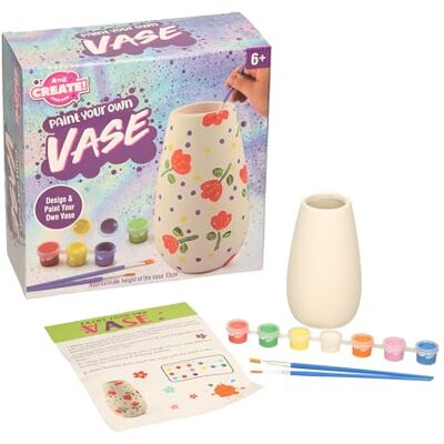Atoz Paint Your Own Vase Craft Kit, 13cm Ceramic Vase with 8 Paint Colours and Brushes, Ages 6+ Atoz Paint Your Own Vase Craft Kit, 13cm Ceramic Vase with 8 Paint Colours and Brushes, Ages 6+