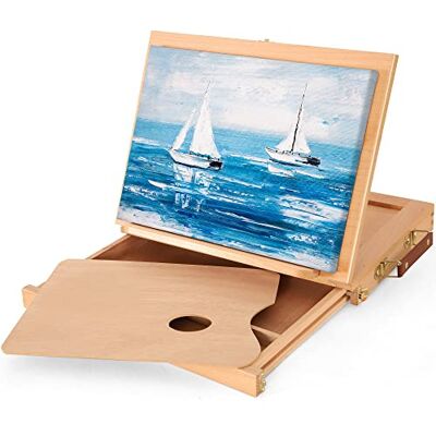 VISWIN Adjustable Tabletop Easel with Drawer and Palette, Solid Beech Wood Table Top Easel for Painting, Sketch Box Easel, Table Easel for Adult, Artist, Beginner, Student 33x26x5 cm VISWIN Adjustable Tabletop Easel with Drawer and Palette, Solid Beech Wood Table Top Easel for Painting, Sketch Box Easel, Table Easel for Adult, Artist, Beginner, Student 33x26x5 cm