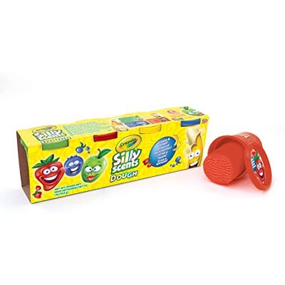 CRAYOLA Silly Scents Dough, Set of 4 Scented Modelling Pasta Jars, 113 g/Each, Assorted Colors, A1-2150 CRAYOLA Silly Scents Dough, Set of 4 Scented Modelling Pasta Jars, 113 g/Each, Assorted Colors, A1-2150
