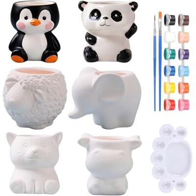 Szzhantuo 21pcs Paint Your Own Ceramic Planter Pots Set for Adults Kids Home Decor Cute Pottery Painting Kit with Acrylic Paints Brushes Palette, DIY Craft Activity Szzhantuo 21pcs Paint Your Own Ceramic Planter Pots Set for Adults Kids Home Decor Cute Pottery Painting Kit with Acrylic Paints Brushes Palette, DIY Craft Activity
