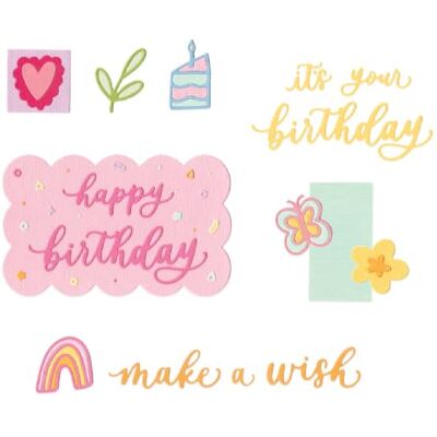 Sizzix Thinlits Die Set, Birthday Doodles by Letters by Shells, 23 Metal Cutting Dies Sizzix Thinlits Die Set, Birthday Doodles by Letters by Shells, 23 Metal Cutting Dies