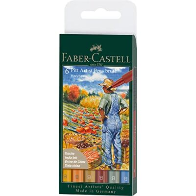 Faber Art & Graphic Pitt Artist Pen Brush India Ink Pen, Harvest, Wallet of 6, Art, Craft, Drawing, Sketching, Home, School, University, Colouring Faber Art & Graphic Pitt Artist Pen Brush India Ink Pen, Harvest, Wallet of 6, Art, Craft, Drawing, Sketching, Home, School, University, Colouring