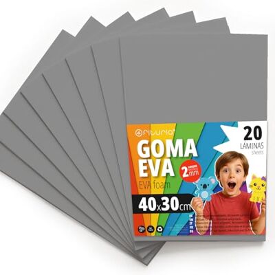 OFITURIA Eva Rubber for School and Creative Crafts, Coloured Foam Sheets for DIY Projects, Art, Children's Decoration, Scrapbooking, Craft Designs 40 x 30 cm (Grey, 20 Pcs) OFITURIA Eva Rubber for School and Creative Crafts, Coloured Foam Sheets for DIY Projects, Art, Children's Decoration, Scrapbooking, Craft Designs 40 x 30 cm (Grey, 20 Pcs)