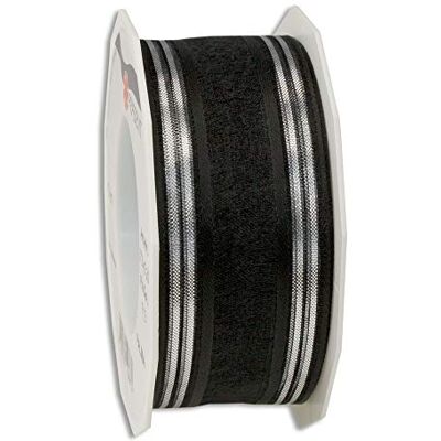 PRÄSENT Palma Mourning Ribbon Black-Silver 40 mm Width, 20 m Length PRÄSENT Palma Mourning Ribbon Black-Silver 40 mm Width, 20 m Length