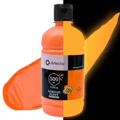 Artecho Orange Glow in the Dark Acrylic Paint Large Bottle 500ml / 17oz, Craft Paint for Pumpkin, Canvas, Rocks, Wood,Ceramic, Non Toxic Artecho Orange Glow in the Dark Acrylic Paint Large Bottle 500ml / 17oz, Craft Paint for Pumpkin, Canvas, Rocks, Wood,Ceramic, Non Toxic