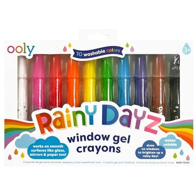 OOLY Rainy Dayz Window Gel Crayons, Set of 10 Ages 3+, Easy-Grip, Washable and Water Soluble, Draw on Windows, Mirrors, and Glass, Fun Art Activity for Toddlers and Kids OOLY Rainy Dayz Window Gel Crayons, Set of 10 Ages 3+, Easy-Grip, Washable and Water Soluble, Draw on Windows, Mirrors, and Glass, Fun Art Activity for Toddlers and Kids