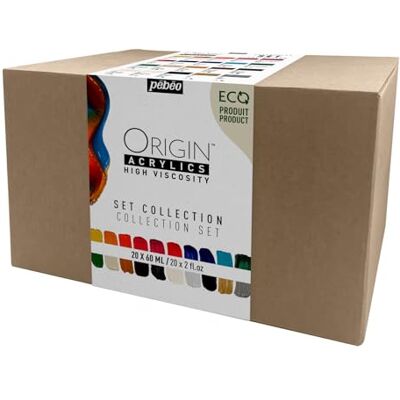 PEBEO Origin Acrylics Set Collection 20x60 ml Eco-Designed Acrylic Paint Matt Finish 100% Recycled Binder 96% European Raw Materials Assortment of 20 Colours PEBEO Origin Acrylics Set Collection 20x60 ml Eco-Designed Acrylic Paint Matt Finish 100% Recycled Binder 96% European Raw Materials Assortment of 20 Colours