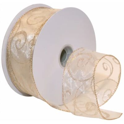 Morex 7416.60/50-004 Swirl 2.5" X 50 YD Nylon Sheer Curling Wired Glitter Ribbon, Ivory/Gold, Holiday Ribbons for Crafts and Christmas Decorations, Indoor Christmas Ribbon for Gift Wrapping Morex 7416.60/50-004 Swirl 2.5" X 50 YD Nylon Sheer Curling Wired Glitter Ribbon, Ivory/Gold, Holiday Ribbons for Crafts and Christmas Decorations, Indoor Christmas Ribbon for Gift Wrapping