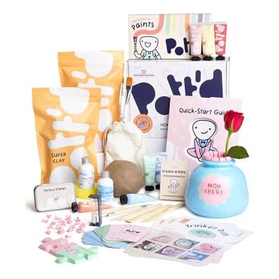Pott'd at Home Pottery Kit for Adults. Air Dry Clay Kit for Beginners. Craft Kit for Adults Includes: Air-Dry Clay for Adult, Tools, Paints, Brushes, Sealant, How-to-Guides Pott'd at Home Pottery Kit for Adults. Air Dry Clay Kit for Beginners. Craft Kit for Adults Includes: Air-Dry Clay for Adult, Tools, Paints, Brushes, Sealant, How-to-Guides