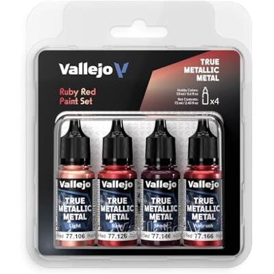 Vallejo True Metallic Paint Set, Ruby Red for Metal Painting, 4 Colors for Base, Light, Shade and Airbrush, BSL System for Consistent Results Vallejo True Metallic Paint Set, Ruby Red for Metal Painting, 4 Colors for Base, Light, Shade and Airbrush, BSL System for Consistent Results