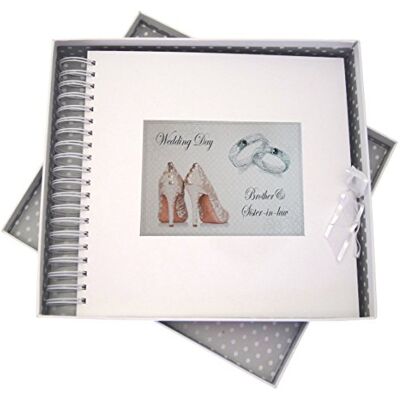 WHITE COTTON CARDS Wedding Day, Brother & Sister in-Law Card & Memory Book, Shoes and Wedding Rings Design, Board, White, 27 x 30 x 4 cm WHITE COTTON CARDS Wedding Day, Brother & Sister in-Law Card & Memory Book, Shoes and Wedding Rings Design, Board, White, 27 x 30 x 4 cm