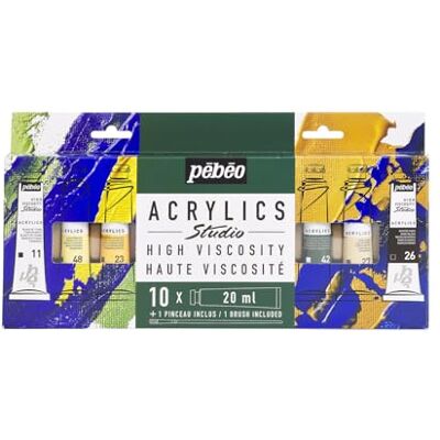PEBEO Pébéo Studio Acrylic Paint Set, Complementary Colours, 10 x 20 ml + Brush PEBEO Pébéo Studio Acrylic Paint Set, Complementary Colours, 10 x 20 ml + Brush