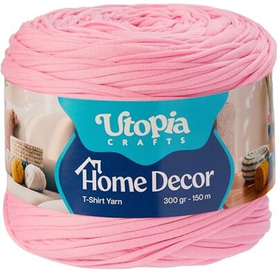 Utopia Crafts T-Shirt Yarn for Crocheting Bags & Baskets Chunky Yarn for Crochet, Tshirt Tube Ribbon, 300g 150m, 5-7mm Jersey Cord (Pastel Pink) Utopia Crafts T-Shirt Yarn for Crocheting Bags & Baskets Chunky Yarn for Crochet, Tshirt Tube Ribbon, 300g 150m, 5-7mm Jersey Cord (Pastel Pink)